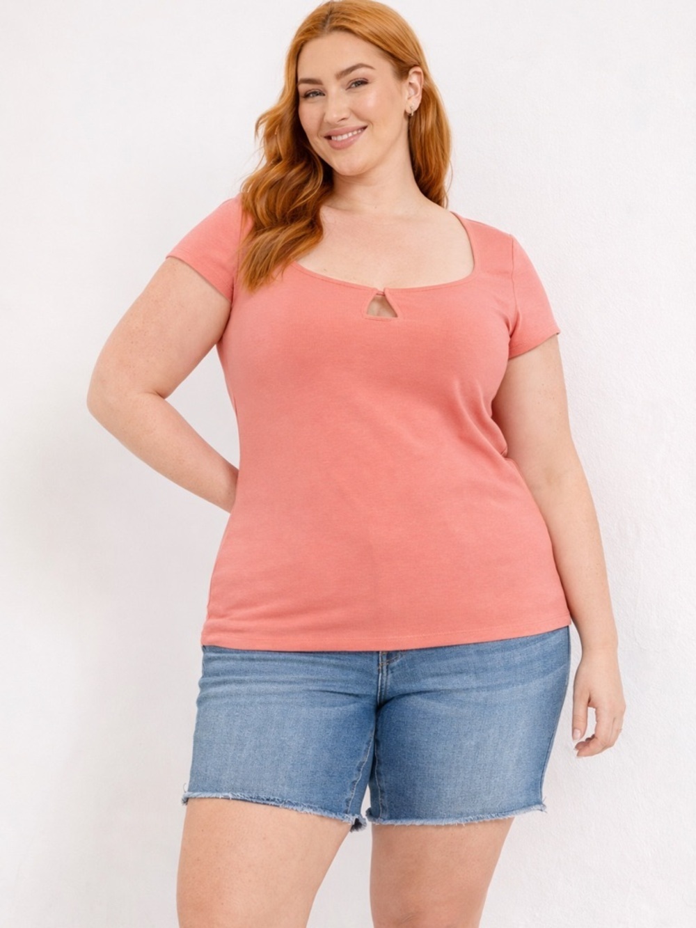 Torrid Foxy Notch Neck Top 3X Coral Pink Cap Sleeve Tee Stretch Casual Plus Size